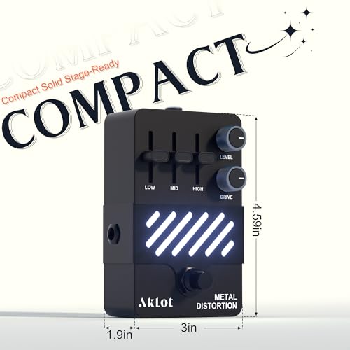 Image of AKLOT Metal Distortion Guitar Pedal: Crushing High-Gain Riffs to Searing Lead Sustain, Tight Punchy Low-End Attack, Gain & Tone Controls, Mini Guitar Electric Guitar Pedal True Bypass, NEON Blaze