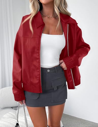 PRETTYGARDEN Women's Faux Leather Jackets 2025 Fall Long Sleeve Bomber Jacket Zip Up Motorcycle Coats Winter Clothes3