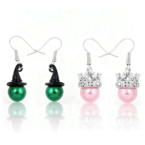 2 Pair Friendship Witch Earrings With Sparkly Crown&Witch Hat Witch Earrings Witch Jewelry Witch Gifts For Best Friend-Couples-Birthday-Party Favor