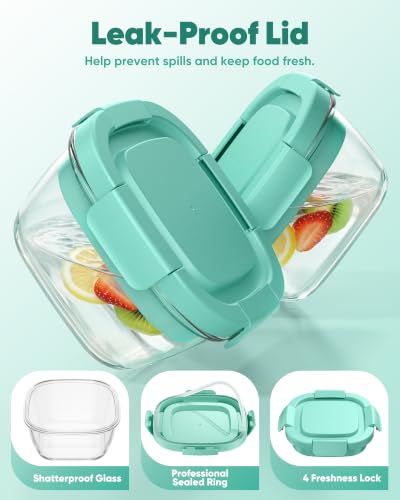 Image of Canfanni Glass Salad Container, 56oz Bowl with Airtight Lids, Tray, Fork