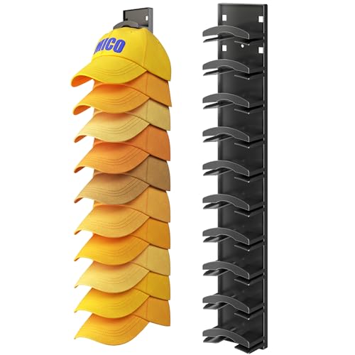 Organizador de sombreros con capacidad para hasta 10 sombreros, estante para sombreros para pared con adhesivo fuerte, organizador de sombreros para gorras de béisbol, exhibición para armario de