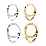 XFSRG 4 Piezas Piercing Nariz Anillos Aro Pendientes Clicker Forma Gota Septum Anillo Hélice Cartílago Pendientes Piercing Tabique Herradura Aro Ceja Oreja Labio Joyas para Mujeres y Hombres