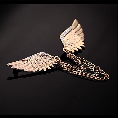 Image of WCRAZYE Shiny Rhinestone Metal Feather Lapel Pin Angel Wings Tassel Chain Brooch Collar Pins for Women Girls Men's Animal Eagle Pin Suit Sweater Shawl Coat Breastpin Accessories