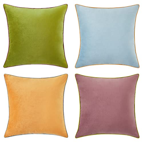 MONDAY MOOSE Velvet Throw Pillow Covers, Set of 4 (20x20) purple/green