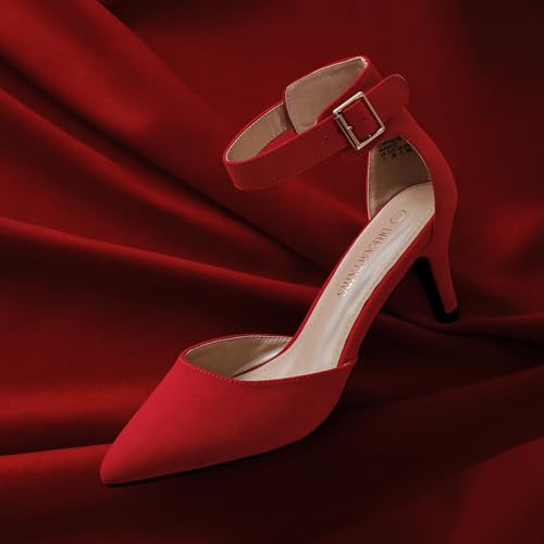 Image of DREAM PAIRS Women's Kitten Heels Ankle Strap Pumps