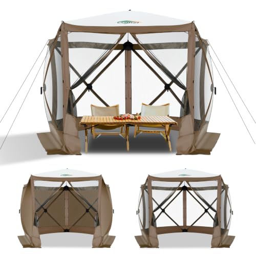 Image of COBIZI 10x10 FT Pop up Gazebo, Popup Canopy tent,Screened In Gazebos with sidewalls, Waterproof Portable Outdoor Small Screen tents Sun Shelter,carpas para patio for Camping, Garden and Backyard,Brown