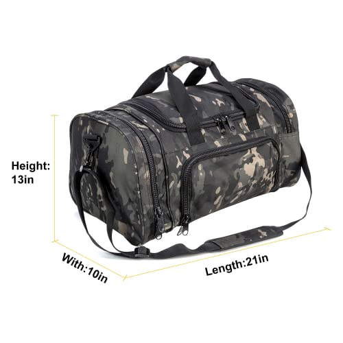 Pans Military Waterproof Duffel Bag Tactical Outdoor Gym Bag Army Carry On Bag With Shoes Compartment,Molle System,Shoulder Bag&Handbag For Sports Travel Camping Hunting(Black-Multicam) #TOP2