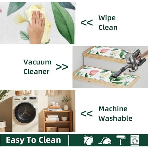 Alfombra resistente para peldaños con base premium lavable y diseño botánico chic 8
