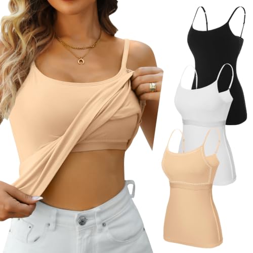 Image of V FOR CITY Unpadded Tank Top for Women with Shelf Bra Cotton Camis 3 Pack
