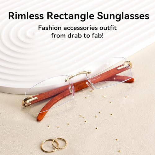 Dollger Rimless Rectangle Sunglasses for Men Women Hip-hop Wood Small Square Sunglasses Frameless 70s 90s Shades3
