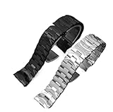 Compatible avec le bracelet Panerai Luminor Pam441 111, fermoir papillon, interface arc de 24 mm, bracelet de montre en acier inoxydable massif noir argenté