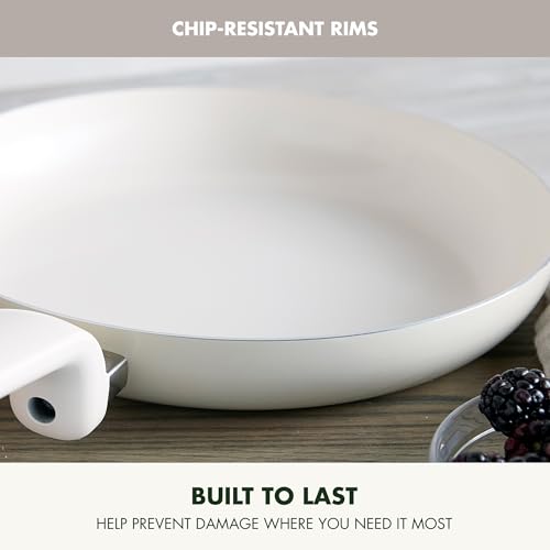 Image of GreenPan Rio Advanced 10 inch Frying Pan Skillet, Ceramic Nonstick PFAS-Free, Induction Ready, Dishwasher and Oven Safe, Cream White