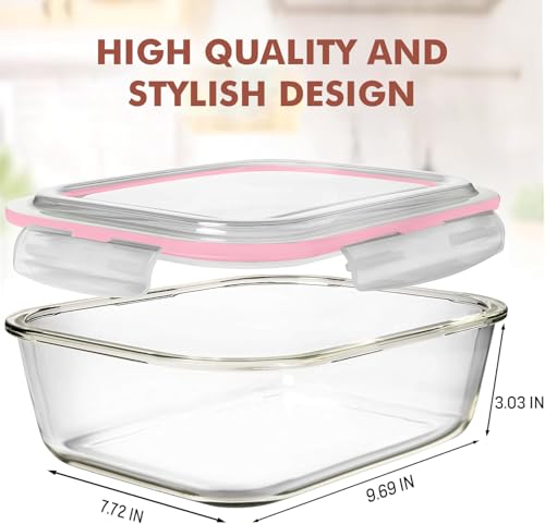 Image of Razab 10 Cups / 80 Oz 4 Pc (Set of 2) Glass Food Storage Containers with Airtight Locking Lids For Storing & Serving Food. BPA Free & Leak Proof - Microwave, Dishwasher, Fridge, Freezer, Oven Safe