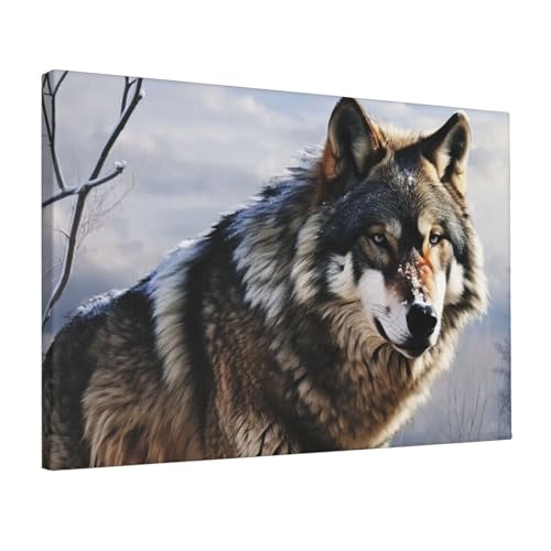 Toile loup dans la neige pour salon contemporain tableau de chambre encadré