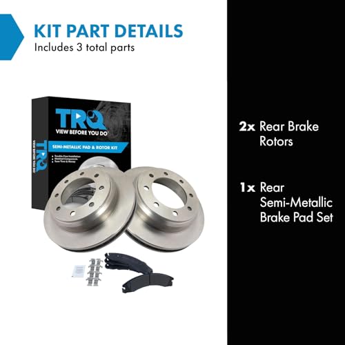 Image of TRQ Rear Brake Pad and Rotor Set Semi Metallic Vented Rotors | For 2008-2014 Ford E-150 2008-2014 E-250 2008-2022 E-350 Super Duty