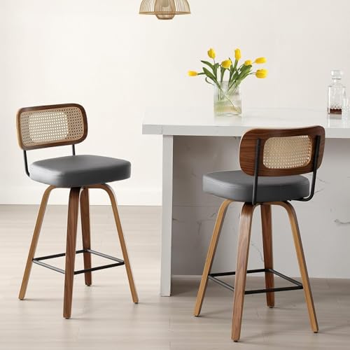 Bekrvio 360°Drehbarer Barhocker 2er Set mit Rattan Lehne, 65cm...