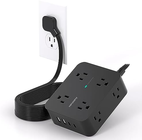 10ft Power Strip Long Cord Surge Protector with Flat Plug, 8 Outlets, 4 USB Charging Stations (2 USB C), Wall Multi Plug Extender for