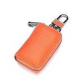 EXKOKORO Leder-Autoschlüssel-Schutzhülle, Schutzhülle, mit Reißverschluss, für Auto-Fernbedienung, Schlüsselanhänger für Auto (orange)