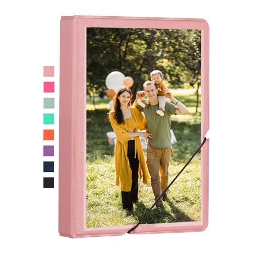 Lifting Small Photo Album 4x6 28 Pockets Plastic 4 x 6 Photo Book Album with Customizable Cover Mini Picture Album for Family Wedding Anniversary Baby Vacation (Pink)