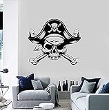 Fácil de aplicar, quitar. Calcomanía De Pared De Calavera Pirata Calavera Bandido De Mar Bandido Adolescente Niño Dormitorio Hombre Cueva Decoración Del Hogar Vinilo Pegatina De Ventana Arte Fresco Mural 42X48 Cm
