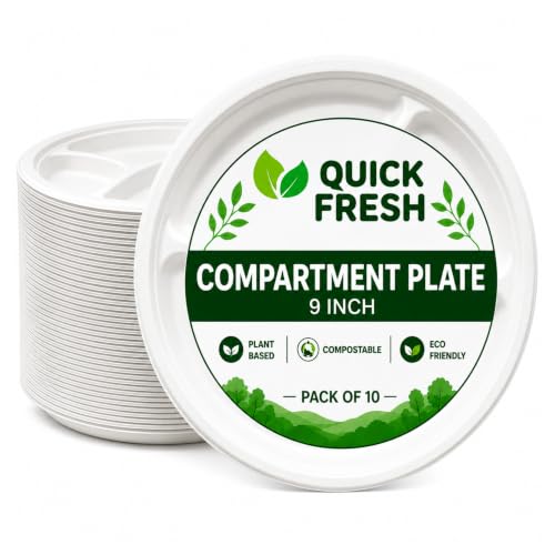 Image of Bio Degradable Compartment Plate 9'' inch, Pack of 10
