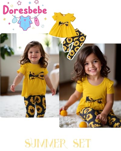 Image of Doresbebe Baby Girl Clothes Toddler Girl Outfits Infant Girl Summer Clothes for Girl Ruffle Shirt Pants+Cute Headband 3PCS