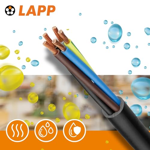 10 Meter Lapp 1600103 H07RN-F 3x1,5 mm² Gummileitung flexibel mit Schutzleiter I UV-resistentes Kabel für Außenbereich I ölbeständig I flammwidrig I Anschlussleitung 3G1,5 mm2 schwarz