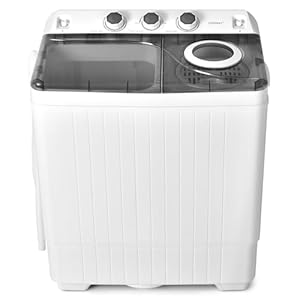 COSTWAY Portable Washing Machine, 2-in-1 Twin Tub 26lbs Capacity Washer(18lbs) and Spinner(8lbs) with Control Knobs, Timer Function, Drain Pump, Compact Laundry washer for Home Apartment RV, Grey
