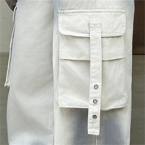 BILIKEYU Girls Denim Cargo Pants Color Block Elastic Waist Baggy Wide Leg Streetwear Jeans with Big Pockets 54