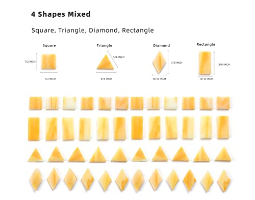 Lanyani Glass Mosaic Tiles For Art Crafts,4 Shapes Mixed Tiffany Stained Glass Pieces,200 Pieces,Square/Rectangle/Diamond/Triangle,Amber Yellow #TOP3