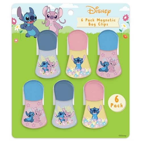 Image of Disney Stitch Magnetic Chip Clips, Set of 6 | Airtight food storage bag clips for snack, cereal, and coffee bags, great for pantry and fridge, magnet displays kids artwork
