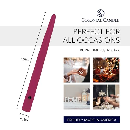 Image of Colonial Candle Unscented Taper Candle, Handipt Collection, Mulberry, 10 in, Pack of 12 - Up to 8 Hours Burn