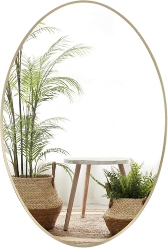 Image of Oval Wall Mirror, 22 inchx30 inch Gold Oval Vanity Mirror, Bathroom Mirror of Metal Frame, Home Decorative Wall Mounted Mirror for Bathroom, Living Room, Entryway, Vanity