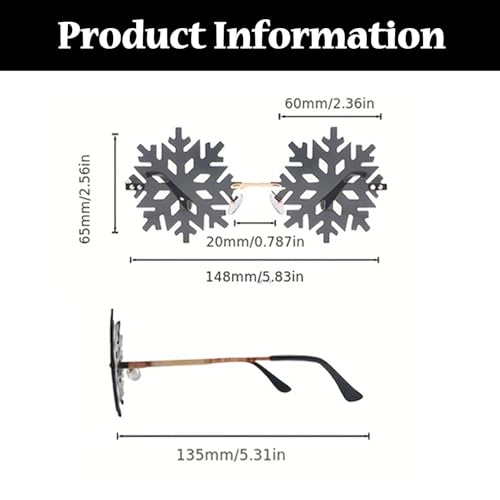 LJCZKA Snowflake Shape Sunglasses Women Men - Rimless Novelty Ice Glasses Funky Christmas Festival Party Accessories3