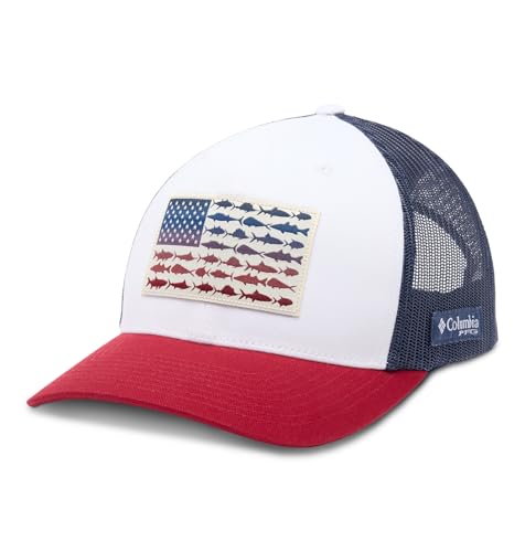 Columbia Unisex Unisex PFG Fish Flag Mesh Snap Back Hat, White/Beet/Nocturnal, One Size