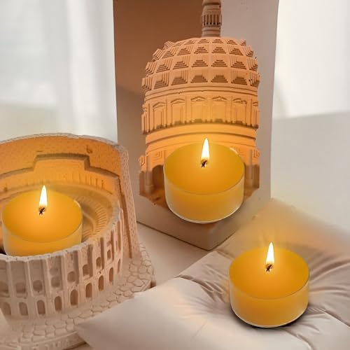 24個 ティーライトキャンドル クリアカップ Beeswax Tea Light Candles ロウソク 燃焼 約6時間 家庭装飾 暖茶 (円形) [5]