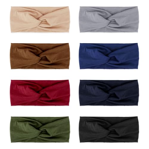 Image of DRESHOW 8 Pack Headbands for Women Yoga Knotted Headbands Elastic Criss Cross Hair Accessories Sports Head Wrap Non Slip