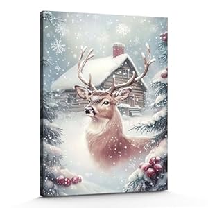 GSPQAZ Winter Reindeer Christmas Wall Art - Rustic Holiday Canvas Print for Cozy Vintage Decor 12x18inch-Unframed GSPQAZ Winter Reindeer Christmas Wall Art Rustic Holiday Canvas Print for Cozy Vintage Decor 12x18inch Unframed