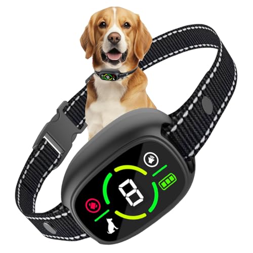 WUGEIN Collar de ladridos de perro, collar inteligente antiladridos recargable con pantalla digital a color, 3 modos de entrenamiento y 8 niveles de sensibilidad ajustables, impermeable IP67 para