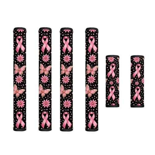 Image of Refrigerator Door Handle Covers Set of 6 Kitchen Electrical Appliance Decor Handles Keep Clean, for Breast Cancer Awareness Home Decor, Pink Ribbon Daisy Butterfly Print