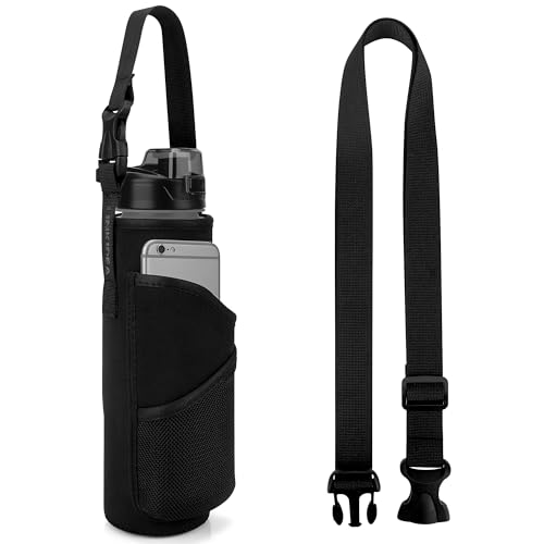 Linkidea Sports Water Bottle Carrier with Strap Compatible with Enerbone 32oz, Owala FreeSip 24oz, Motivational Waterbottle Sling Bag Holder with Phone Pocket for Hiking, Running, Fitness