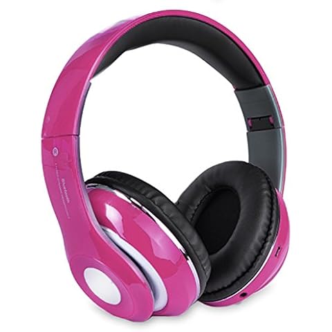 Altatac Bluetooth Rechargeable Over Ear Headset Foldable Wireless Wired Headphones with Memory Card Slot Built-in FM Tuner Microphone Audio Cable for Phone TV Computer MP3 Player - Pink Cover