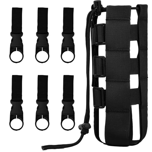 Bolsa Tactica para Botella, Portador de Botella de Agua con 6 Clips para Botella de Agua, Negro Portabotellas Táctico Militar, Bolsa de Botella de Agua Molle para Ciclismo Correr Camping Senderismo