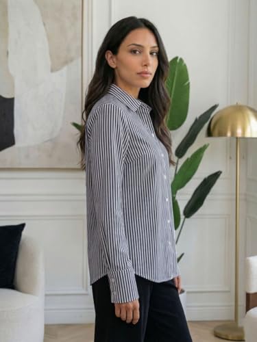 Image of OOMPH! Women Striped Smart Casual Shirt | Long Sleeve Casual & Office Wear | Comfortable, Breathable, Stylish Formal Top for Daily Work & Smart Casual Look