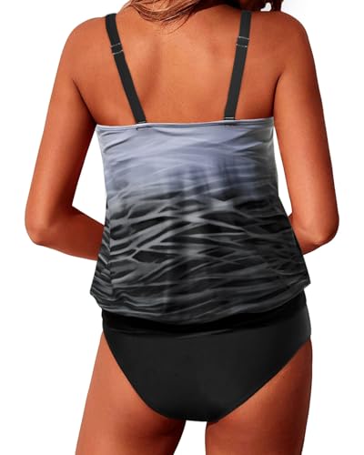 Image of Yonique Two Piece Tankini Swimsuits for Women Blouson Bathing Suits Modest Swimwear