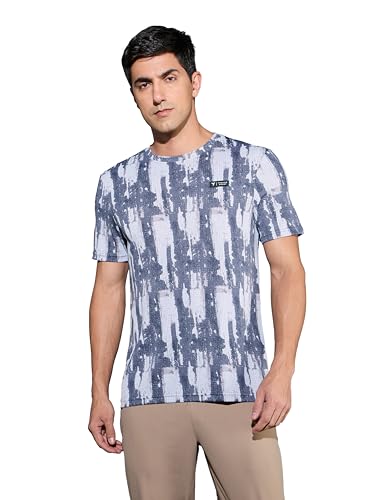 Image of TECHNOSPORT Men's Polyester Slim Fit All Over Print Crew Neck Half Sleeve T-Shirt with Technocool+,SPF50+ and Quick Dry