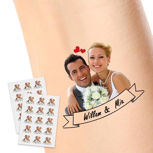 Funstudio Custom Tattoos Temporary with Face Name Personalized Love Hearts Tattoos Gifts for Adult Women Men Lover Girlfriend Boyfriend Wedding,1 Set of 15 Pieces, Design-24