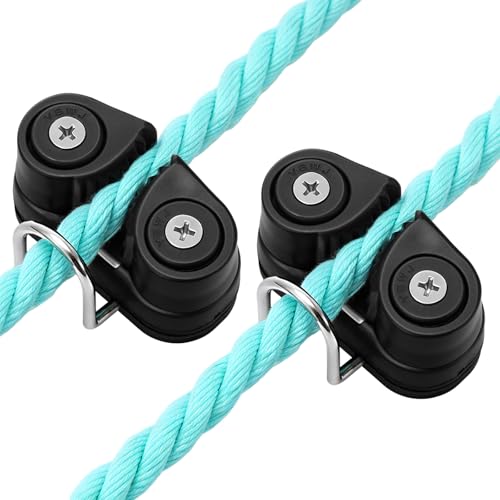 Vicenpal 2 Pcs Cam Cleat with Wire Flaired Leading Ring Cam Cleat Clamp Fit 3mm-15mm Rope 316 Stainless Steel for Sailboat Boat Kayak Canoe Dinghy Quick Rope Threading