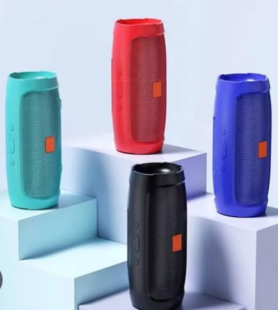 Multiple Charge Mini 3+ speakers in various colors: red, blue, black, and teal