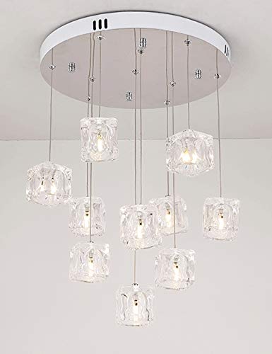 Lámpara de araña de 10 Luces con Bolas de Cristal para Comedor, Luces Colgantes Modernas y Minimalistas, lámpara de Techo para Sala de Estar, lámpara de araña de casa dúplex, tamaño Grande,